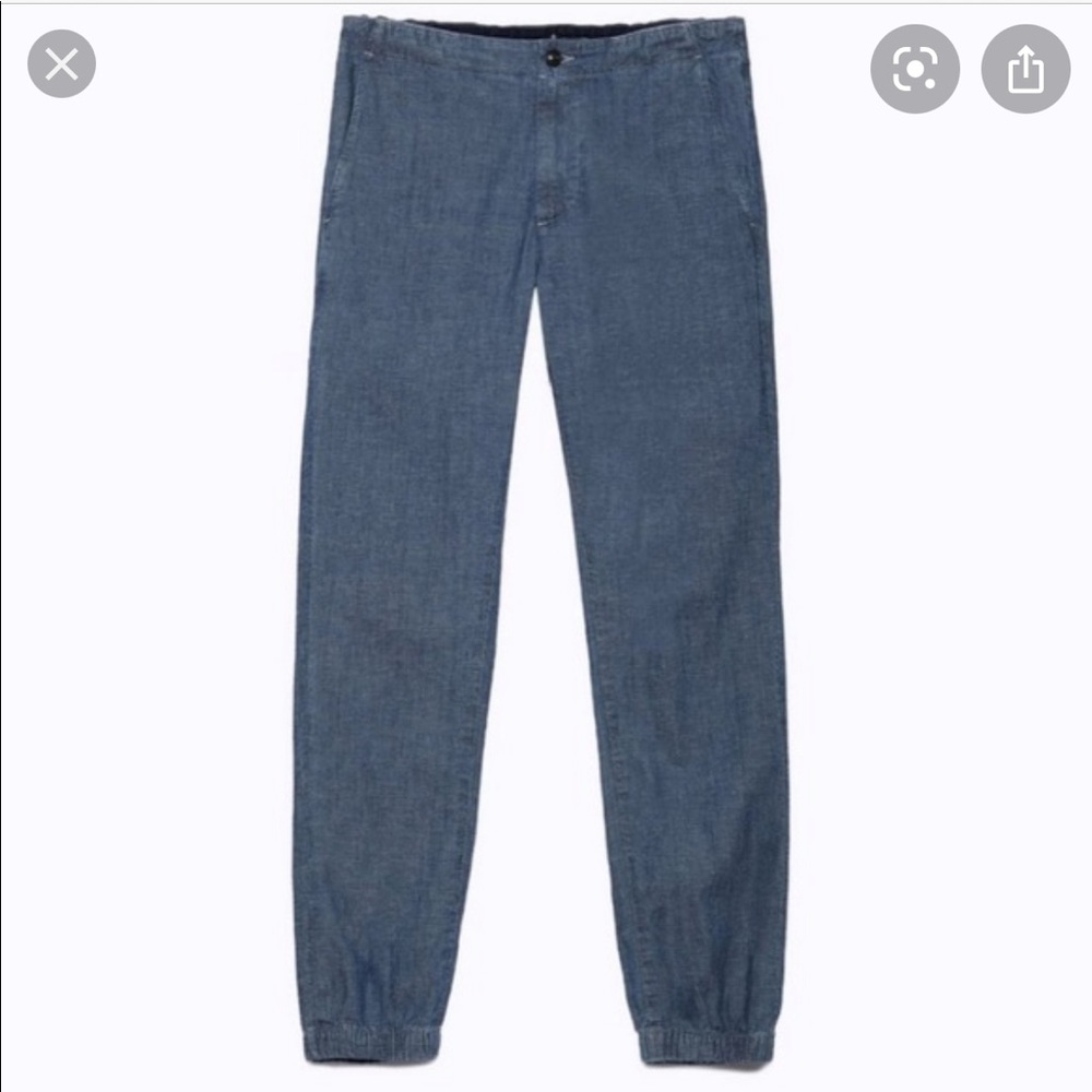 Womens Blue Elastic Cuff Pants